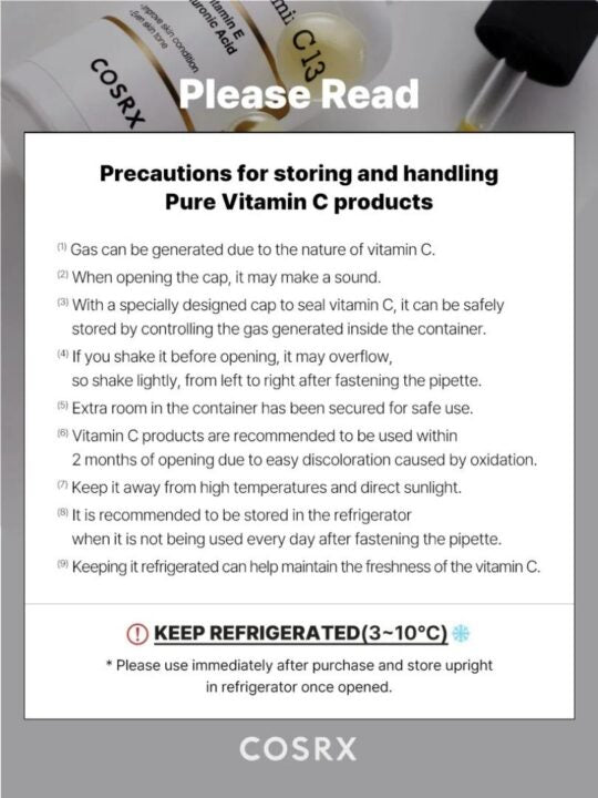 Cosrx The Vitamin C 13 Ενυδατικό & Αντιγηραντικό Serum Προσώπου με Βιταμίνη C & Βιταμίνη E για Αποτοξίνωση & Πανάδες 20ml