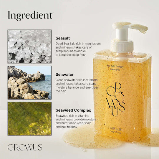 Growus Sea Salt Therapy Shampoo - Αναζωογονητικό Σαμπουάν για το Τριχωτό & τα Μαλλιά 500ml